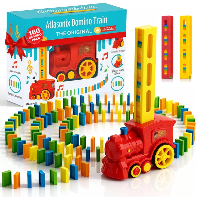 Atlasonix Domino Train for Kids - Dominos for Kids - Train Toys for Toddlers 3-5, Automatic Domino Laying Toy Set (300, 220,160 Blocks) with Colorful Dominos - Montessori STEM Toy - Image 1